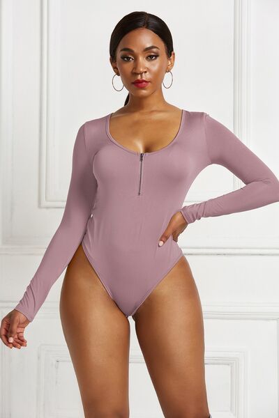 Half Zip Scoop Neck Long Sleeve Bodysuit