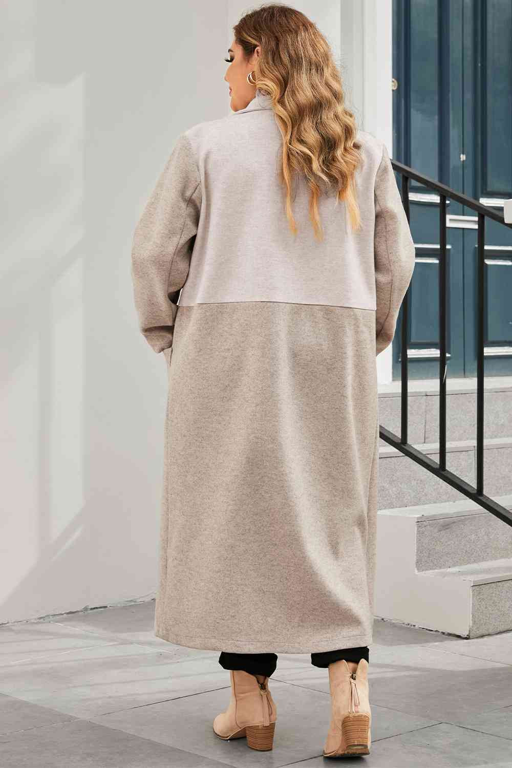 Plus Size Collared Neck Buttoned Longline Coat