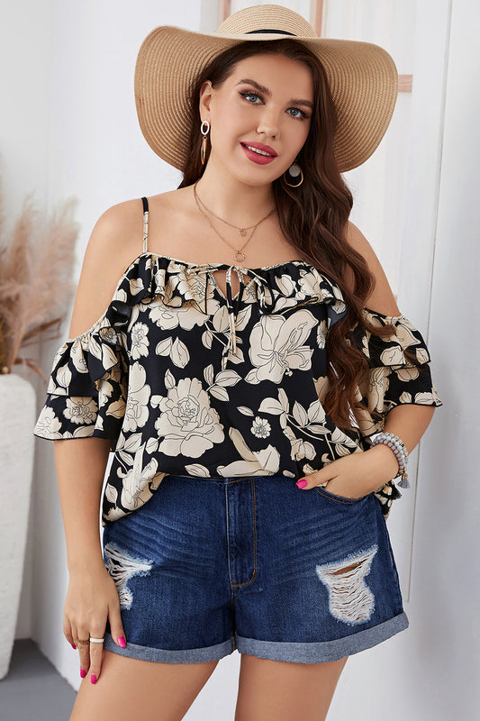 Plus Size Floral Spaghetti Strap Blouse