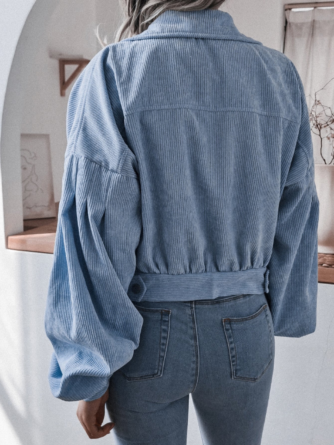 Lantern Sleeve Cropped Corduroy Jacket