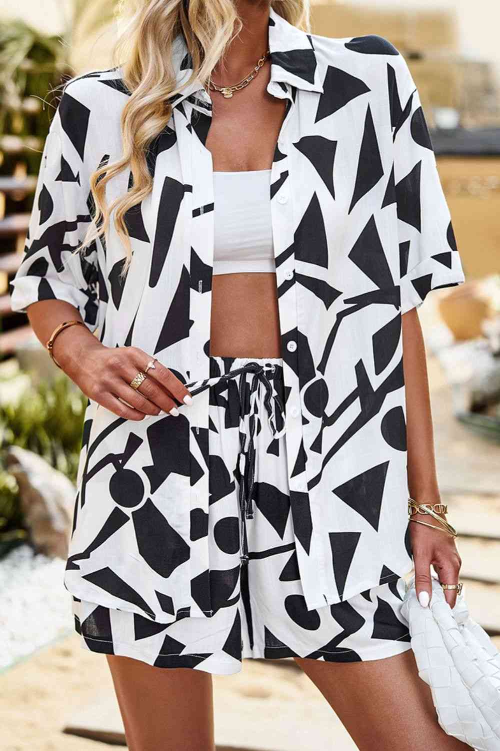 Printed Dropped Shoulder Shirt and Shorts Set