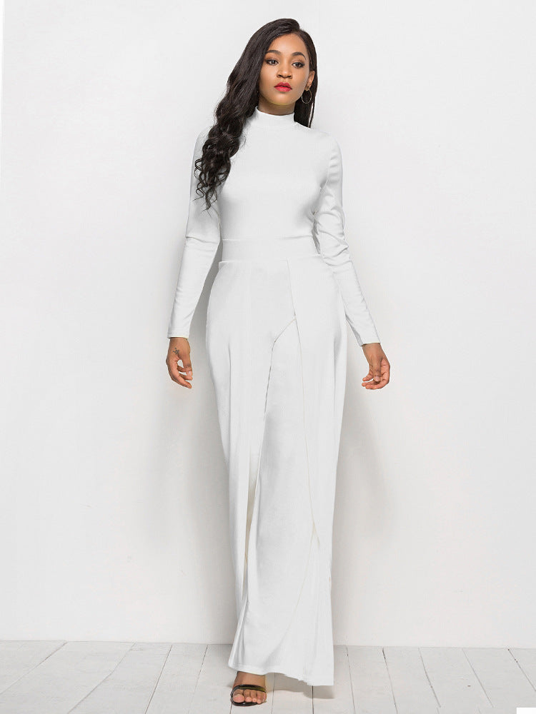 Long Sleeve Mock Neck Wide Leg Jumpsuit