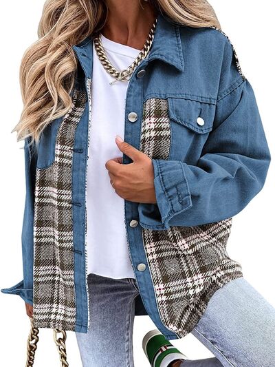 Plaid Button Up Dropped Shoulder Jacket