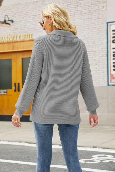 Ribbed Johnny Collar Pullover Sweater